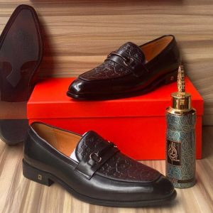 Black Croc Leather Loafers